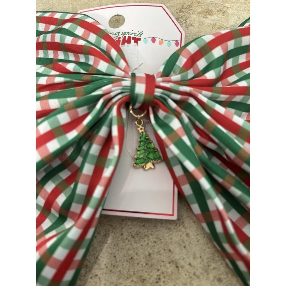A New Day Hair Bow Barrette Set 3 NWT Rhinestone Velvet Christmas Plaid Sequin